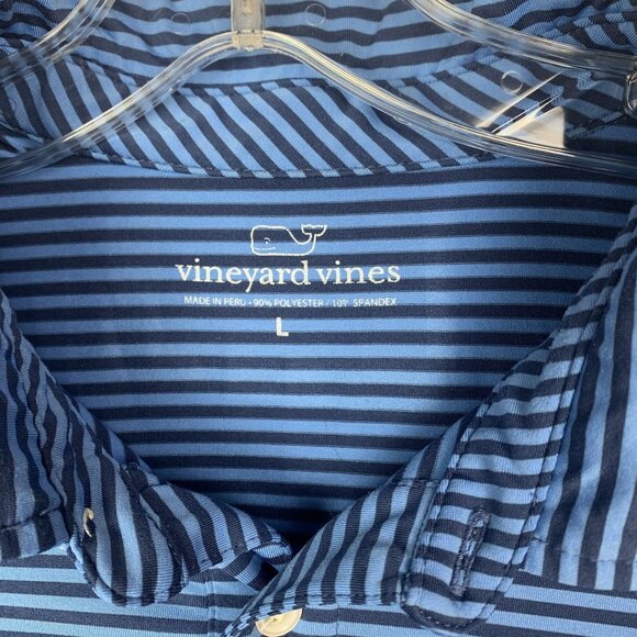 Vineyard Vines Mens Blue Striped Performance Polo Golf Shirt Size Large - Picture 3 of 10